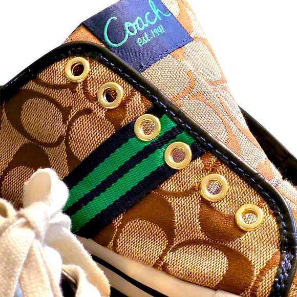 Coach Folly Signature C Sneakers Brown/Green Stripe & Blue Purple Heel Womenโs 8 - Picture 4 of 16
